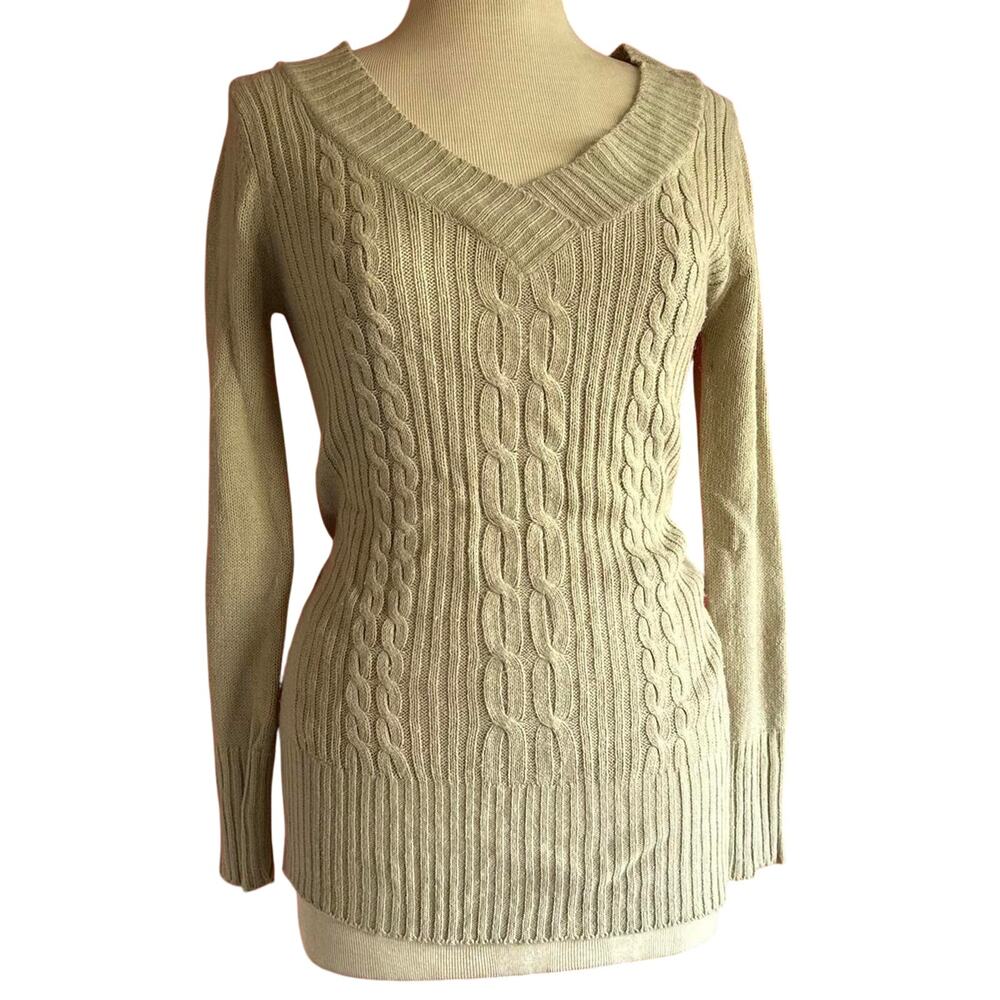 Womens Sweater Size Medium Tan Long Fitted Preppy Western Classic Minimalist